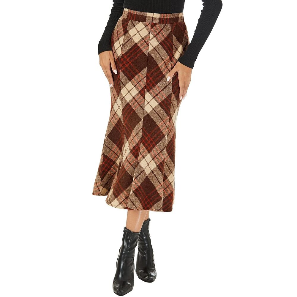 8824 Skirts for Fall 2025 Brown Midi Length for Fall Winter Wool Hign